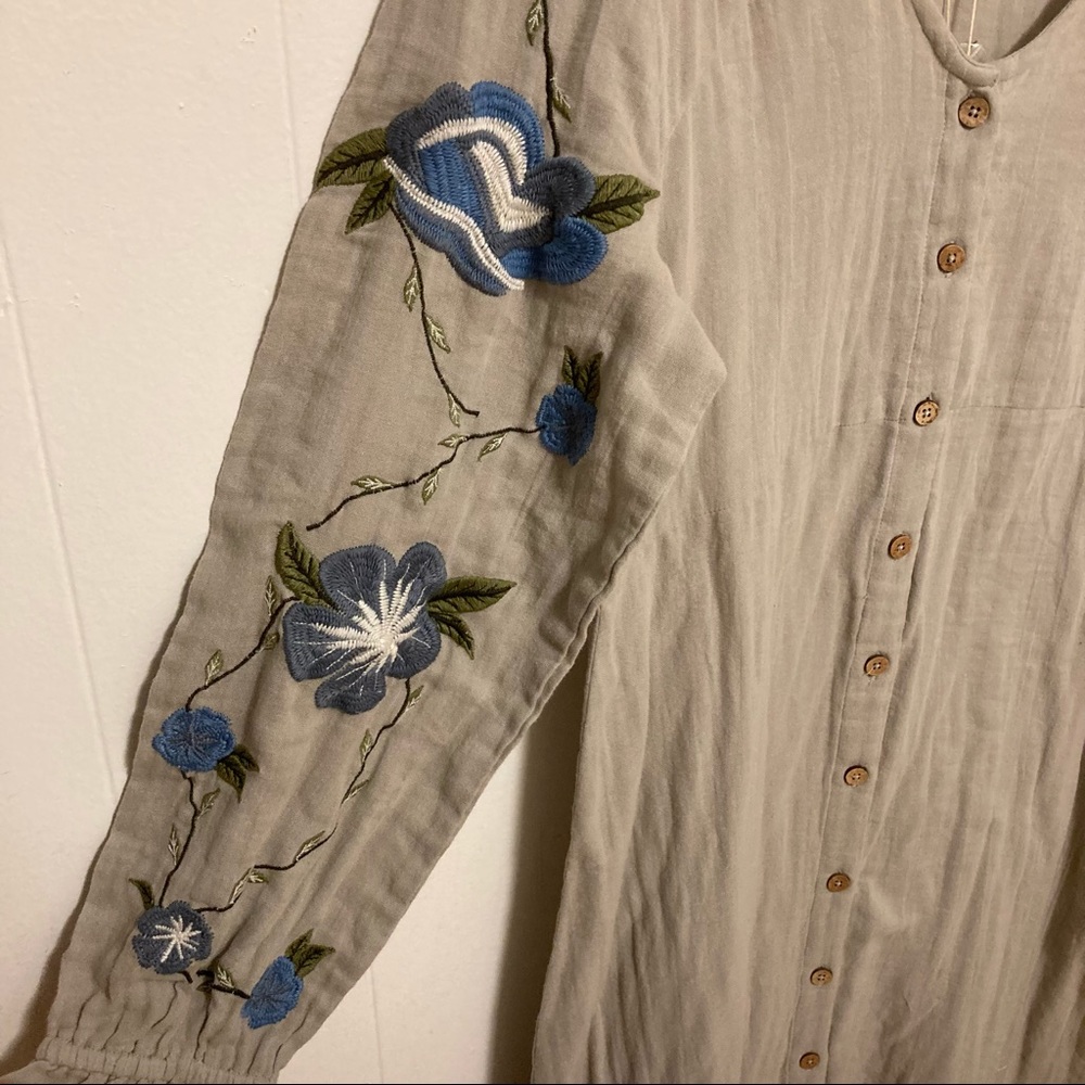 Roolee Cream Midi Dress with Blue Floral Embroidery - Picture 4 of 11